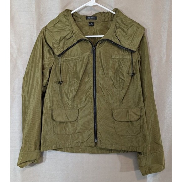 CLAUDIA EV Women's Size MEDIUM Shiny Olive Green Rain Jacket/Coat Windbreaker - Picture 1 of 16